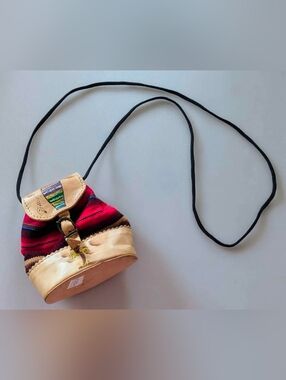 Vintage South America Leather & Textile Small Coin Purse. 5"x5"
